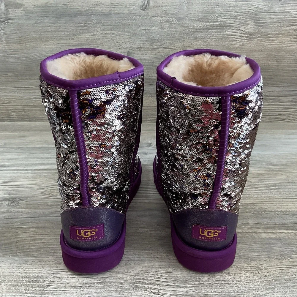 Ugg 1002978 Australia Womens 9 US Classic Short Sequin Boots Purple Silver RARE